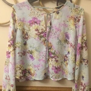 Forever 21 long sleeve floral cutout blouse size Small